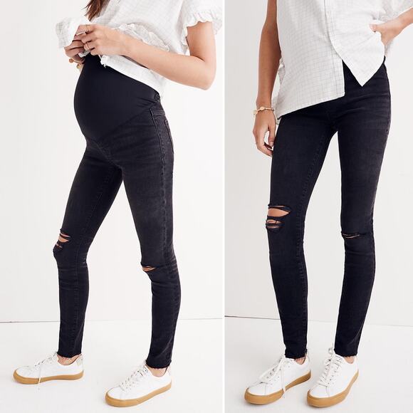 Madewell Maternity Over the Belly Distressed Skinny Jeans Black Sea size 35 NWT - Picture 1 of 12